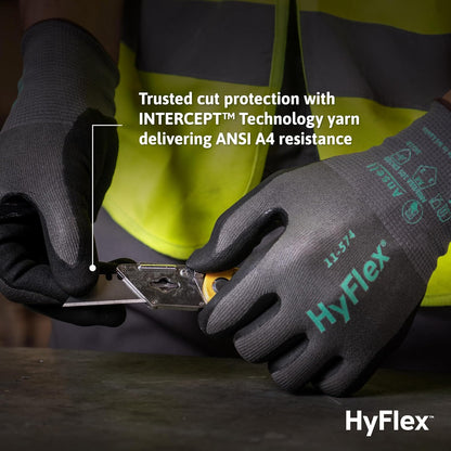 Ansell HyFlex Cut Resistant Touchscreen Work Gloves with Aerofit Precision Comfort Technology