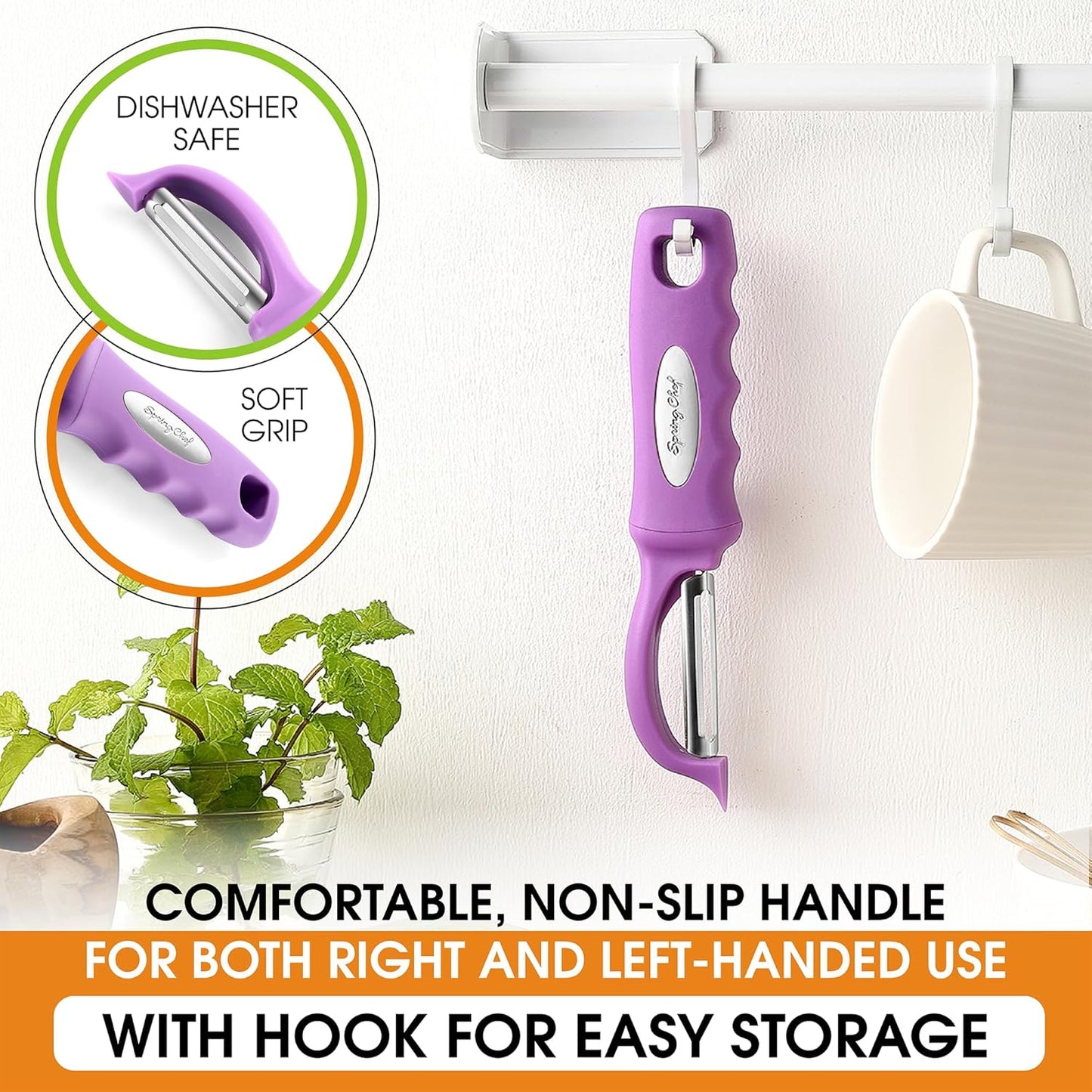 Spring Chef Premium Swivel Vegetable Peeler, Soft Grip Handle and Ultra Sharp Stainless Steel Blades - Perfect Kitchen Peeler For Veggie, Fruit, Potato, Carrot, Apple - Black