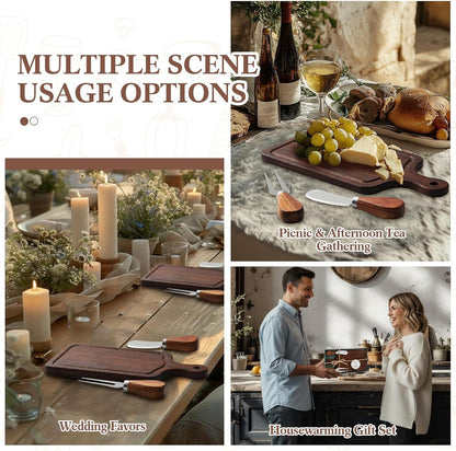 1 Set Bridal Baby Shower Cheese Prizes Wooden Square Board Gift Set Knives Forks Thank You Tags with Box for Guests for Valentines Bridal Baby Shower Housewarming Gifts (Bamboo Color)