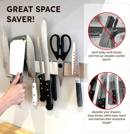 Magnetic Knife Holder for Wall, 18 Inch Magnetic Knife Strip for Refrigerator, Multipurpose Knife Rack & Kitchen Utensil Holder, Knife Block Alternative Metal Tool Organizer