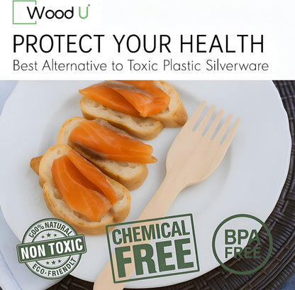 WoodU Disposable Wooden knives 100% All-Natural, Eco-Friendly, Biodegradable, and compostable knives - Pack of 100-6.5" Butter Cheese Knife Wooden Utensil