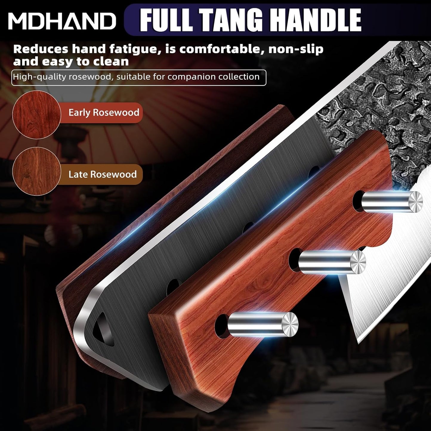 MDHAND Butcher Knife Set, 12PCS Hand Forged Serbian Chef Knife Set with Bag, High Carbon Steel Full Tang Kitchen Knives Set, Meat Cleaver & Boning Knife for Brisket Trimming BBQ Camping, Gift for Men