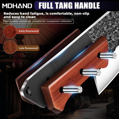 MDHAND Butcher Knife Set, 12PCS Hand Forged Serbian Chef Knife Set with Bag, High Carbon Steel Full Tang Kitchen Knives Set, Meat Cleaver & Boning Knife for Brisket Trimming BBQ Camping, Gift for Men