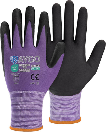 KAYGO Safety Work Gloves MicroFoam Nitrile Coated, 3 Pairs KG18NB,Seamless Knit Nylon Glove for Men and Women, Ideal for Automotive,Warehouse,Construction (Small,Gray)