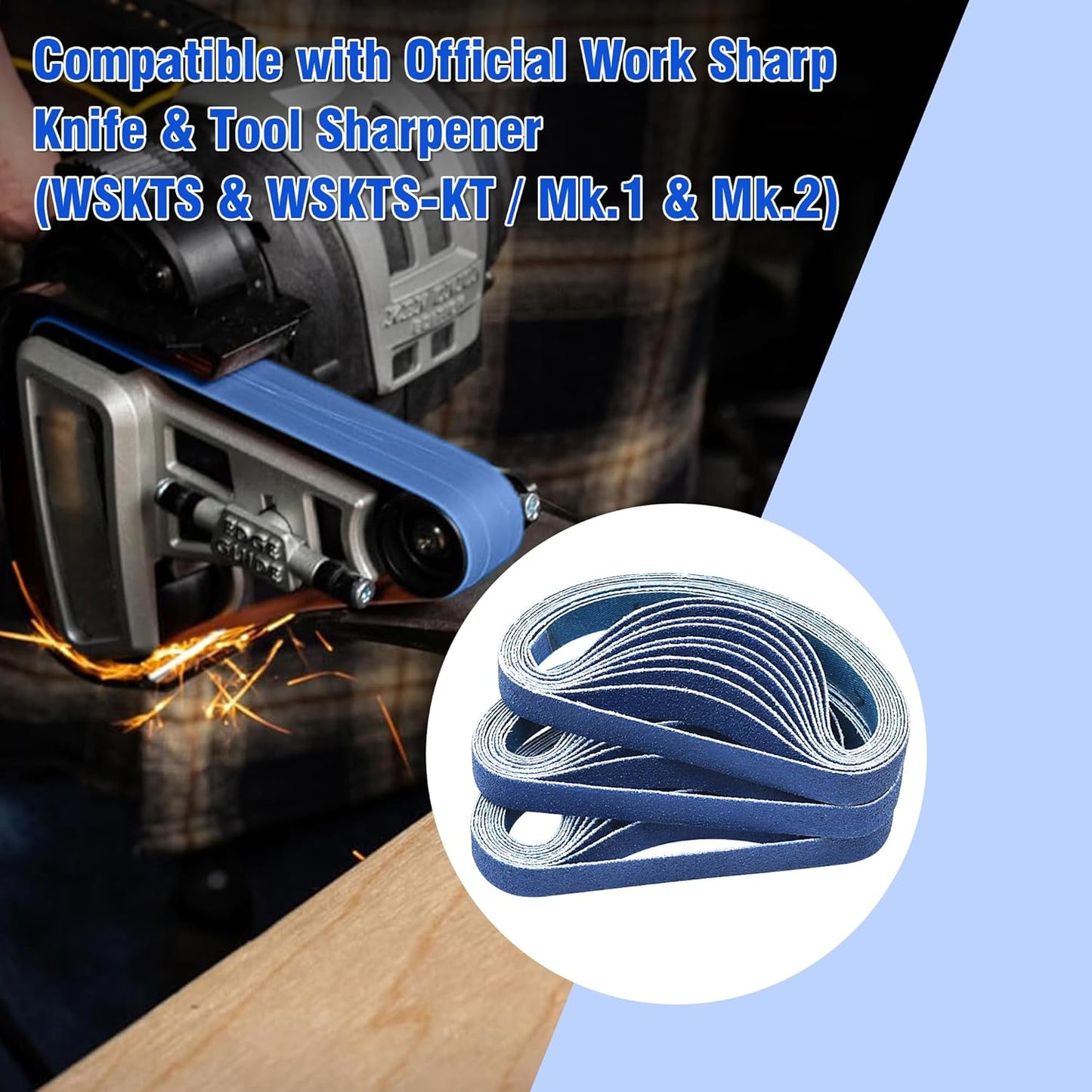 1/2 x 12 Inch Knife Sharpener Sanding Belts for Work Sharp, 5000 Ultra Fine Grit Replacement Sharpening Belt Kit for Official Work Sharp (WSKTS & WSKTS-KT/Mk.1 & Mk.2) Knife & Tool Sharpener, 10 Pcs