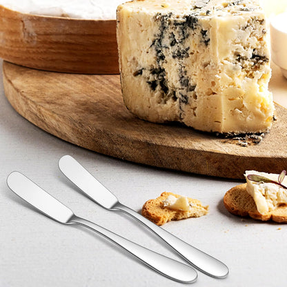 E-far Butter Spreader Knife Set of 6, 7-Inch Stainless Steel Cheese Dessert Knives for Kitchen Restaurant Party, Mirror Silver, Smooth Rounded Handle