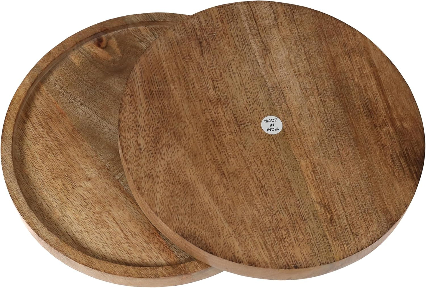 Mango Carving Wood Round Platters for Ottoman or Side Table, Charcuterie Board or Cheese Platter for Living Room (13" x 13" x 2" - White Wash)