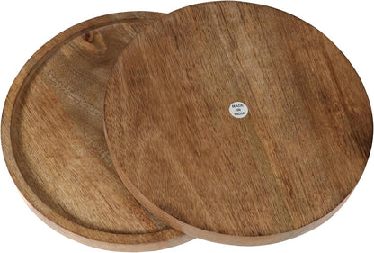 Mango Carving Wood Round Platters for Ottoman or Side Table, Charcuterie Board or Cheese Platter for Living Room (13" x 13" x 2" - White Wash)