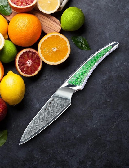 7 inch Nakiri Knife, Japanese VG-10 Damascus Steel Meat Cleaver, Ultra Sharp Vegetable Knife with Full-tang Handle in Green Resin, LA-S9 Series