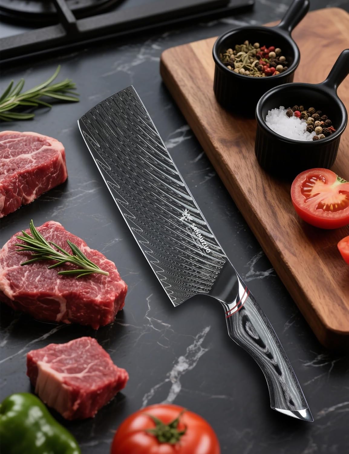 3.5 Inch Paring Knife - Fruit and Vegetable Peeling Knives, Black Damascus Steel with Ergonomic Handle - MIAO Series