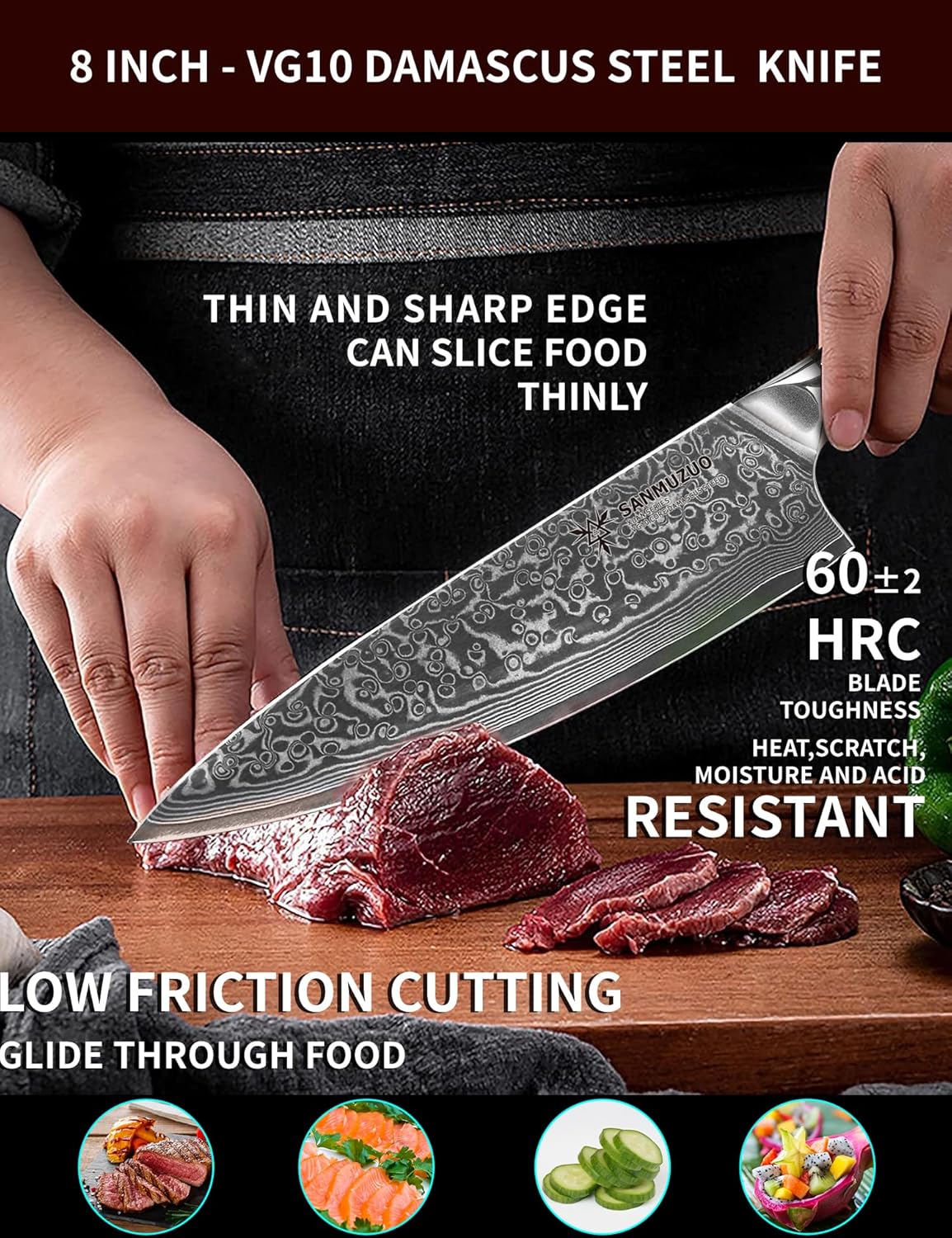 Chef Knife - 8 inch - Xuan Series - VG10 Damascus Steel Kitchen Knife - Resin Handle (Sapphire Blue)