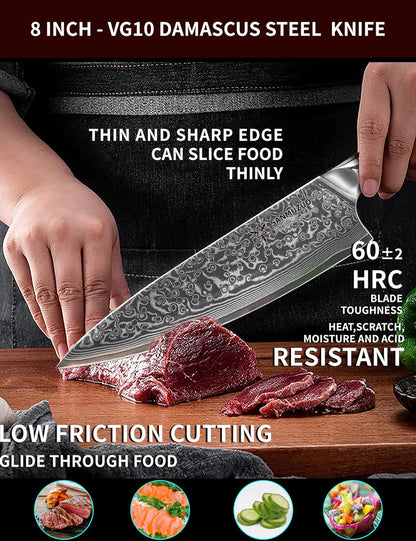 Chef Knife - 8 inch - Xuan Series - VG10 Damascus Steel Kitchen Knife - Resin Handle (Sapphire Blue)