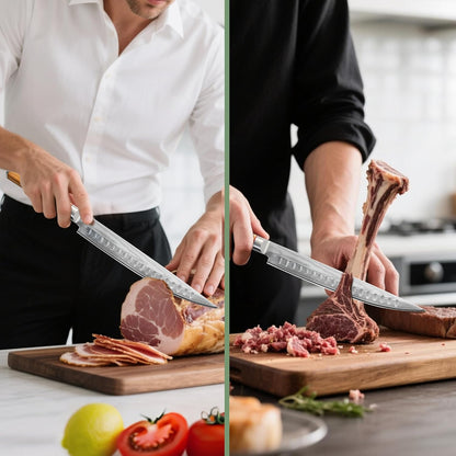 9 Inch Damascus Carving Knife - Brisket Knife 67 Layer VG-10 Steel Core with Olive Wood Handle, 62 HRC Precision Sharp Professional Kitchen Knife for Meat Slicing and BBQ, Gift Box Included