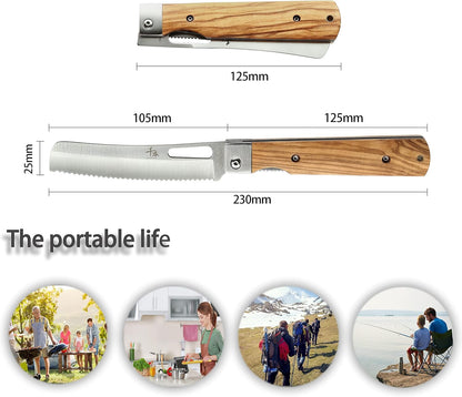 SENBON 440A stainless steel Gift wrapped 4 piece set sharp pocket folding Japanese chef knife universal peeling knife bread knife set portable kitchen knives with natural olive handle