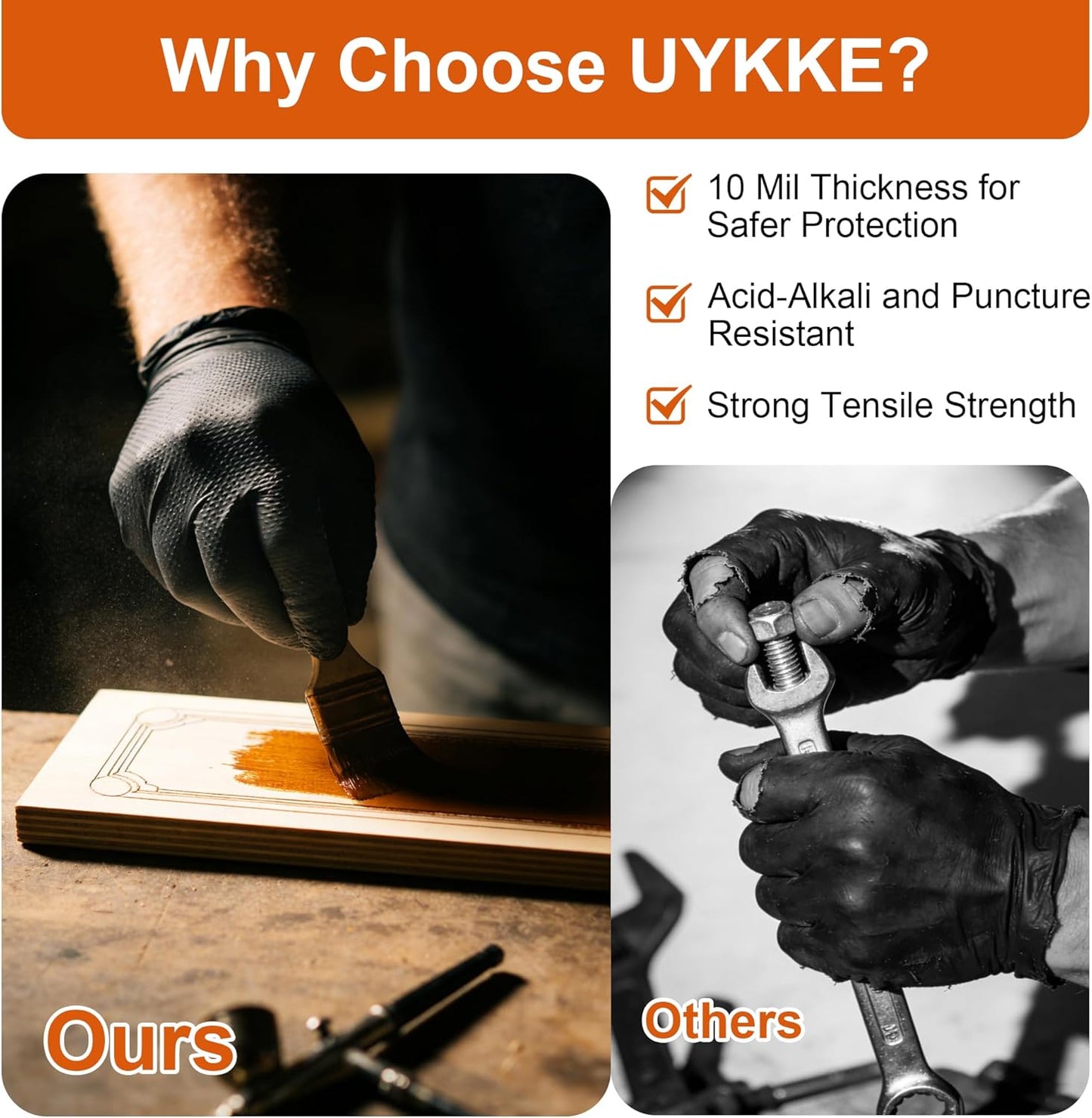 10mil Nitrile Gloves Thick,Industrial Disposable Gloves with Diamond Textured,Heavy Duty Mechanic Glove,Latex Free