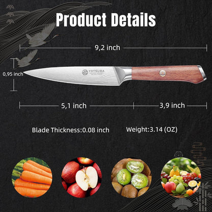 YOTSUBA 3 PCS Japanese Kitchen Knife Set, Razor Sharp High Carbon Stainless Steel Chef Knives with Ergonomic Natural Rosewood Handle, Premium Gift Box for Home & Restaurant Use