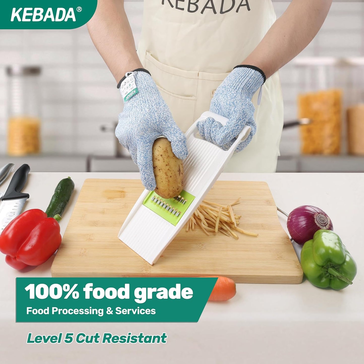 Kebada Cut Resistant Gloves, ANSI A2 Cutting Glove, PU Coated, Touchscreen, Multi-Purpose Model C2, 3 Pairs, Large