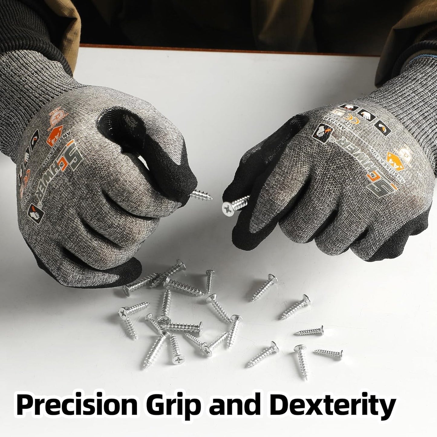 Schwer 6 Pairs ANSI A4 Cut Resistant Work Gloves with Extreme Lightweight & Thin, Sandy Nitrile Touchscreen Safety Working Gloves with Grip, 3D-Comfort Fit, Flexible and Breathable, XL, AR3900