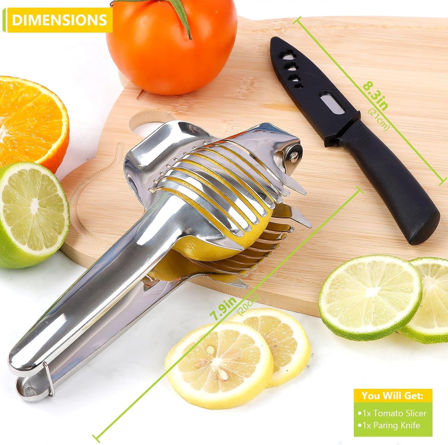 KAYCROWN Tomato Slicer Holder with Paring Knife, Lemon Cutter Slicer for Slicing, Stainless Steel Onion Holder for Slicing, Vegetable Cutter for Tomato, Lemon