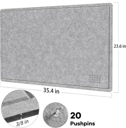 Lightomorrow Bulletin Board, 36 x 24 inches Felt Board - Decorative Pin Board, Cork Board Alternative for Wall, 3' x 2' Foldable Self-Adhesive Vision Board Prayer Board with 20 Pushpins - Black