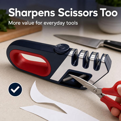 Hand held Knife Sharpener for Kitchen Knives - Scissor sharpener Tool - Adjustable Custom Sharpening System for All Blades, Ergonomic Handle, Non-Slip Base - Afilador De Cuchillos