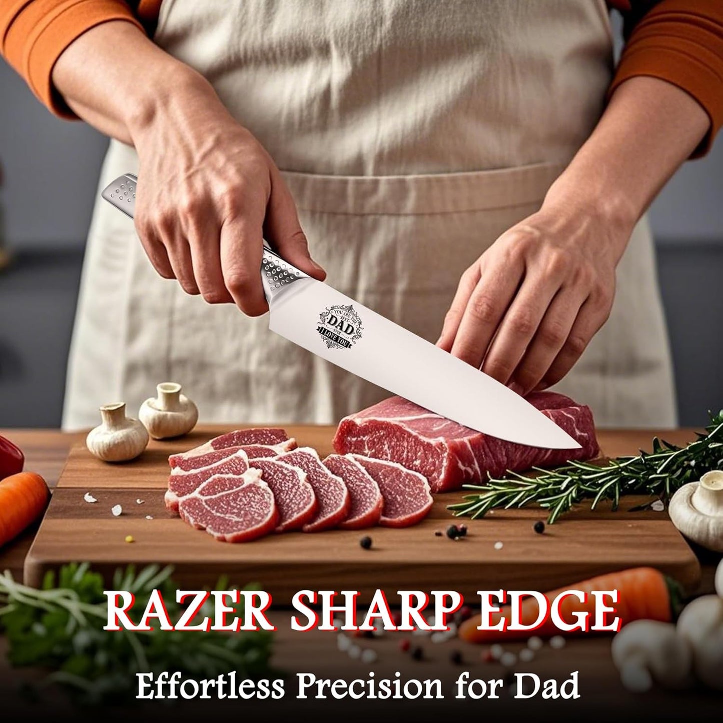 Fathers Day Dad Gifts from Son Daughter - Best Dad Ever Engraved 8 inch Chef Knife Present for Dad Birthday Father Day Kitchen Gadgets
