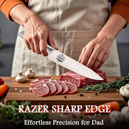 Fathers Day Dad Gifts from Son Daughter - Best Dad Ever Engraved 8 inch Chef Knife Present for Dad Birthday Father Day Kitchen Gadgets