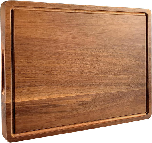 Large Acacia Wood Cutting Board for Kitchen, 17x12 Inch Reversible Wooden Chopping Board Charcuterie Board with Juice Grooves and Handle for Meat, Cheese, Vegetables, Fruits, Bread