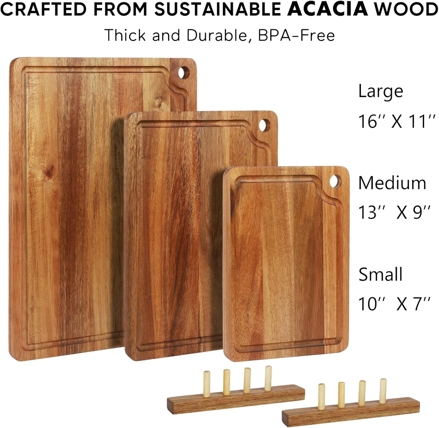 Acacia Wood Small Cutting Board for Kitchen, 10x7 Inch Mini Chopping Bar Board with Juice Groove & Hanging Hole, Thickened Portable Cheese Board for Camping,BBQ, Dorm, RV and Small Spaces