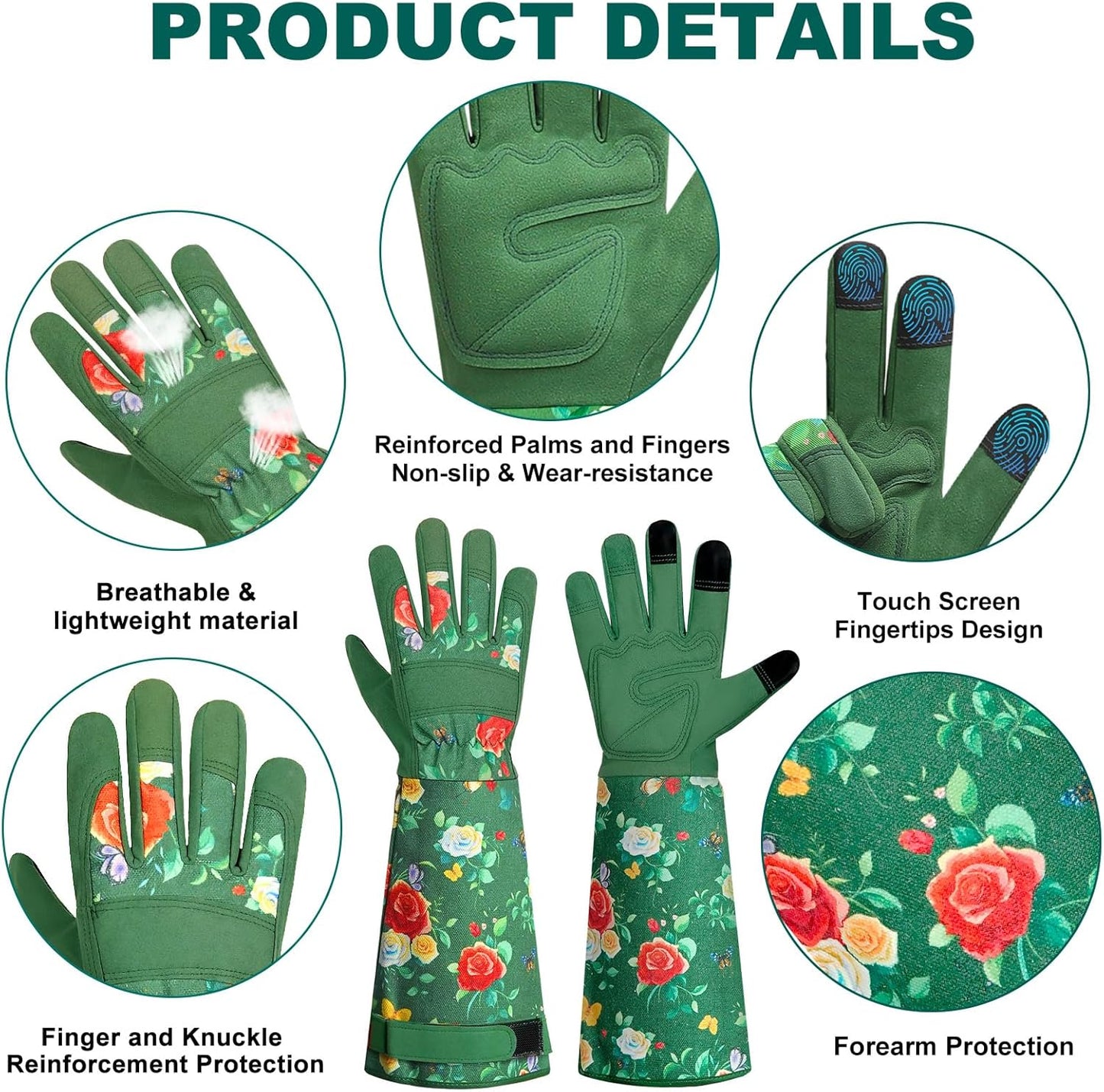 DLY Gardening Gloves for Women, Rose Gloves Gardening Thorn Proof, Long Garden Gloves for Women, Breathable Cowhide Leather Gauntlet (Medium, Blue)