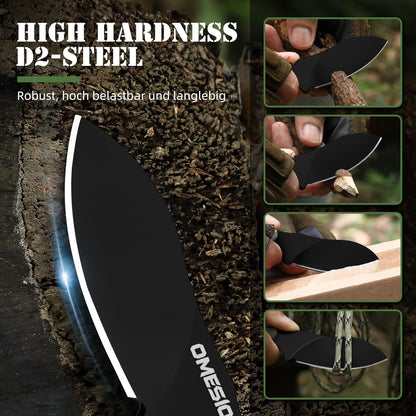Omesio Neck Knife, Full Tang EDC Knife Necklace for Men, 5.82" Fixed Blade with Kydex SHeath and Clip, Nessmuk Blade Small D2 Steel G10 Handle for Outdoor, Survival, Camping