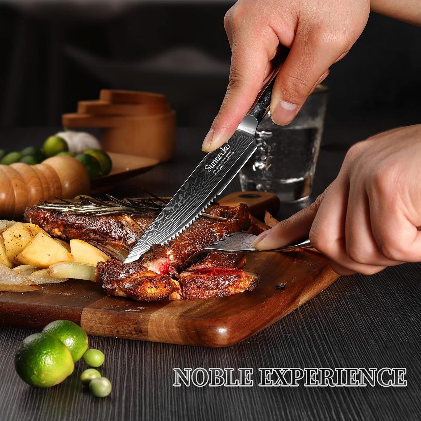 Sunnecko Damascus Steak Knife Set Non Serrated, Japanese VG10 Stainless Steel Steak Knife Set of 2, 5 Inch Steak Knives G10 Handle with Gift Box
