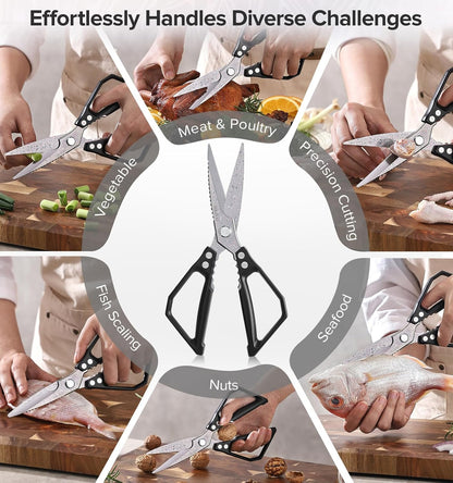 XINZUO Sandvik 14C28N Stainless Steel Multi-Purpose Kitchen Shear,Heavy Duty Kitchen Food Scissors For (Meat/Herbs/Poultry),With Silver Aluminum Alloy Handle
