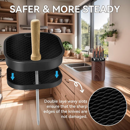 Ninonly Black Knife Block Without Knives 3 in 1 Universal Square Knife Holder Without Knives with Scissors Slot and Sharpening Rod Detachable Kitchen Knife Holder for Easy Cleaning Space Saver
