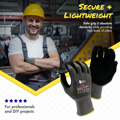 Quest Protective Apparel Cut Resistant Work Gloves (ANSI A1) – Lightweight Graphene Gloves for Gardening, DIY, Mechanical & General Handling – Breathable Grip Gloves for Men & Women – Large, Pack of 3