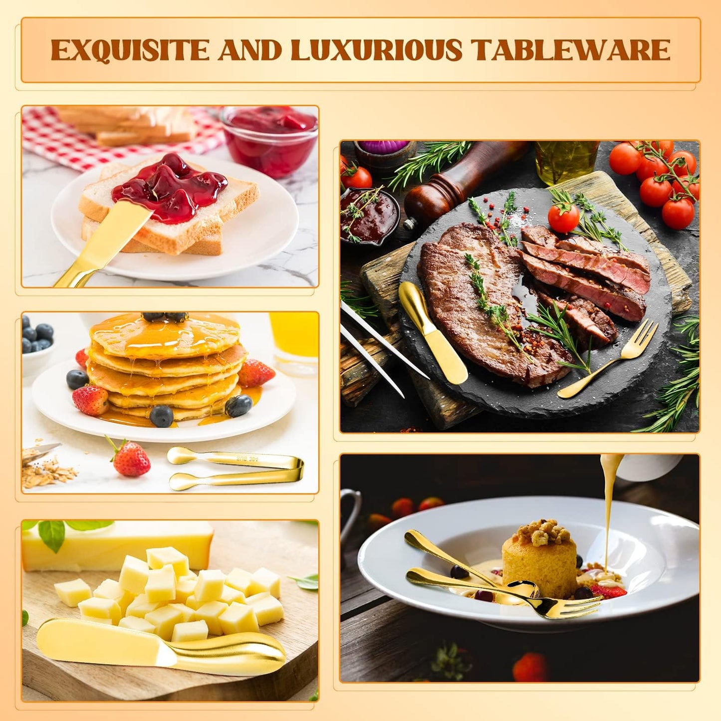 Cheese Butter Spreader Knives Set Charcuterie Accessories 16 Pieces Charcuterie Boards Utensils Stainless Steel Spreader Knife Mini Serving Tongs Spoons and Forks for Jam Appetizers Pastry (Gold)