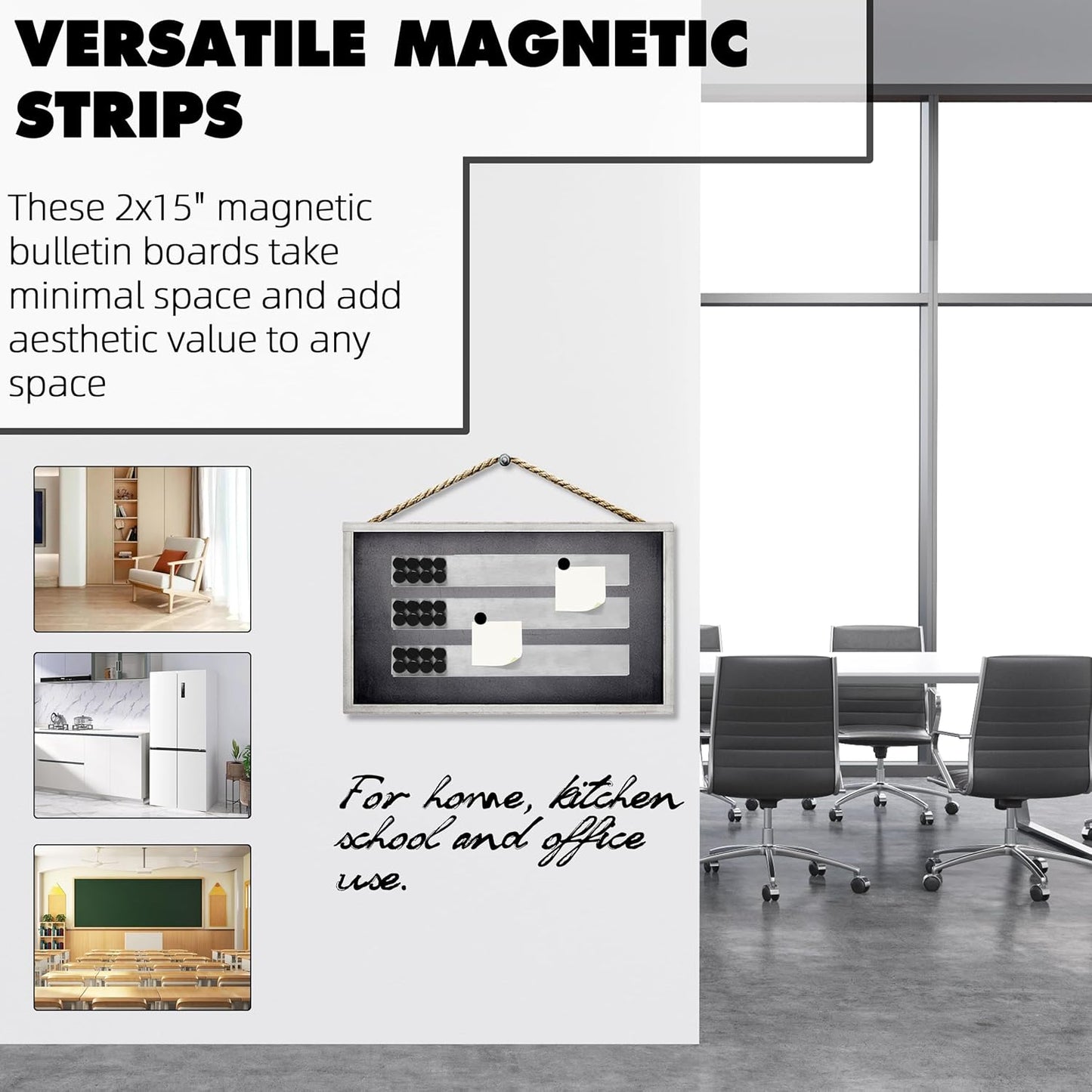 TonGass Magnetic Strip with Adhesive Backing, 2"x15" Stainless Steel Strips Bulletin Bar Board, Metal Magnetic Strips for Wall with 48 Pcs Magnets for Home, Office, School Use - 6 Pcs