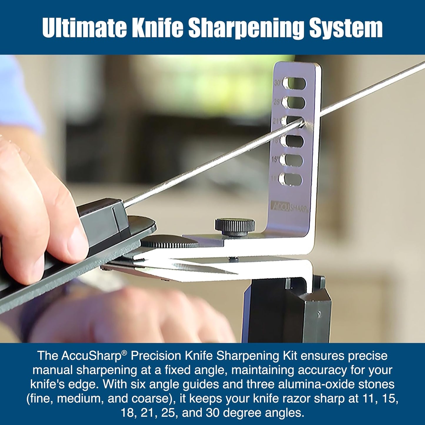 AccuSharp Precision Knife Sharpening Stone Kit, Set for Honing Straight Bladed Knives, Portable Stone Sharpener with Clamp, Pouch, and Guide for Various Angles, Set of 5 Stones with Varying Coarseness