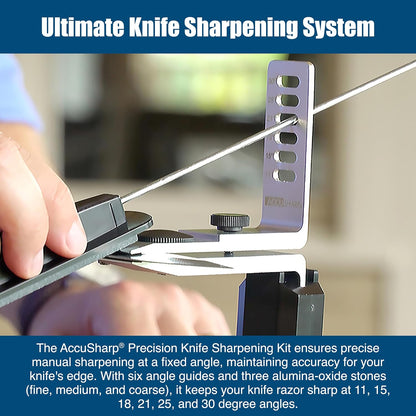 AccuSharp Precision Knife Sharpening Stone Kit, Set for Honing Straight Bladed Knives, Portable Stone Sharpener with Clamp, Pouch, and Guide for Various Angles, Set of 5 Stones with Varying Coarseness