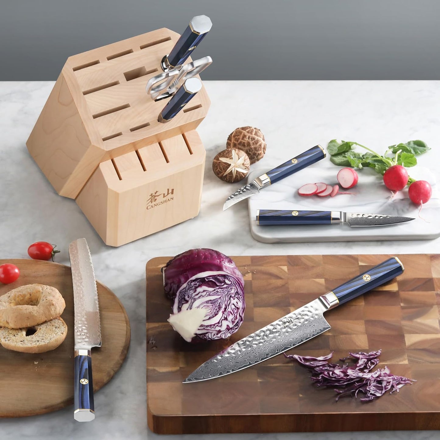 Cangshan KITA Series 12-Piece Knife Block Set, HUA Ash Wood Block, 501790 (Blue, 12pc)