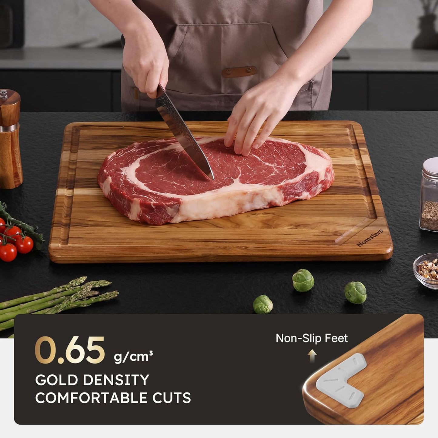 3 Pack Teak Wood Cutting Board Set for Kitchen Charcuterie Board Serving Heavy Duty Non Toxic Slip Hardwood Over Sink Solid Thick Haus Wooden Chopping Board Large Big Small Meat Best Essential Gift