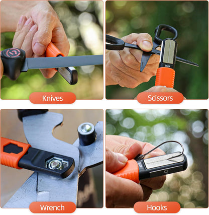 Rushmore 6-in-1 Garden Tool & Knife Sharpener – Carbide & Ceramic Blades for Pruners, Scissors, Axes, Machetes, Hedge Shears & Lawn Mower Blades – Repairs, Hones & Maintains Edges