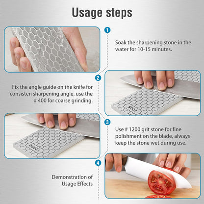 S SATC Diamond Sharpening Stone 2 Side Grit 400/1000 Diamond Plate Honing Stone 8-inch Hone Sharpener White