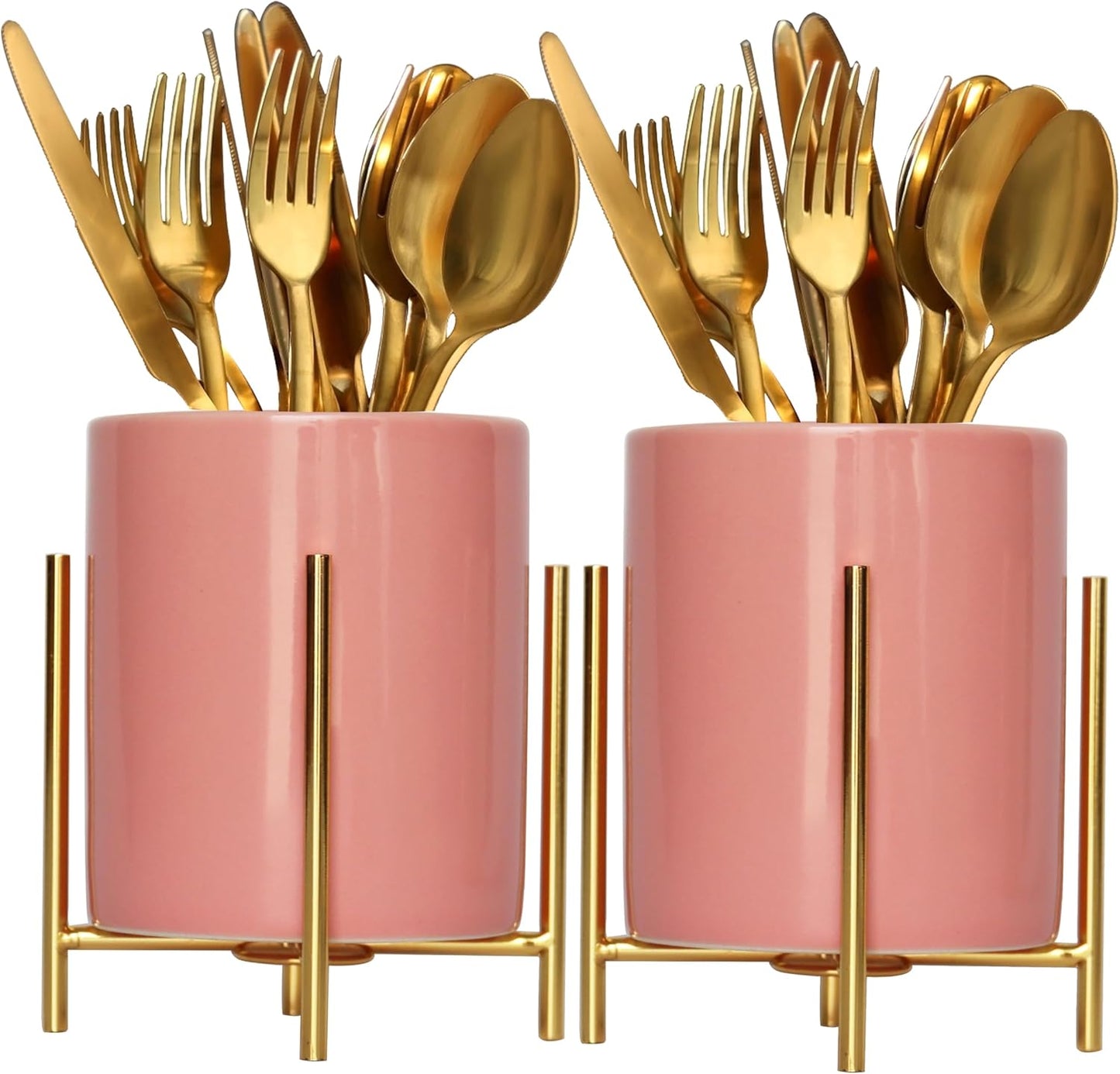 Utensil Organizer for kitchen, Knives and Forks with Shiny metal frame Tray for Farmhouse Kitchen Decor and Countertop(6.3 * 4.33inch)