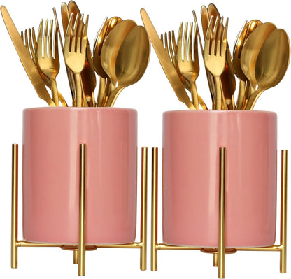 Utensil Organizer for kitchen, Knives and Forks with Shiny metal frame Tray for Farmhouse Kitchen Decor and Countertop(6.3 * 4.33inch)