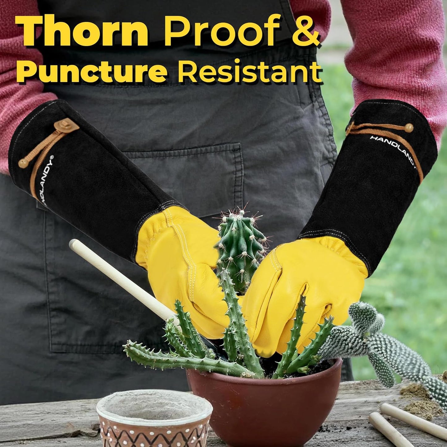 HANDLANDY Rose Pruning Gloves for Men & Women, Long Thorn Proof Gardening Gloves, Breathable Pigskin Leather Gauntlet, Best Garden Gifts & Tools for Gardener