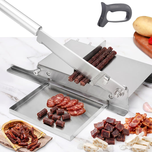 Biltong Slicer Manual Meat Chicken Cutter with Scale | Stainless Steel Cutting Machine Hand Herb Root Slicer for Salami, Ham, Bacon, Vegetables, Deli, Ginseng, Fish (KD0270)