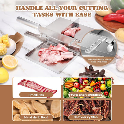 Biltong Slicer Manual Meat Chicken Cutter with Scale | Stainless Steel Cutting Machine Hand Herb Root Slicer for Salami, Ham, Bacon, Vegetables, Deli, Ginseng, Fish (KD0270)