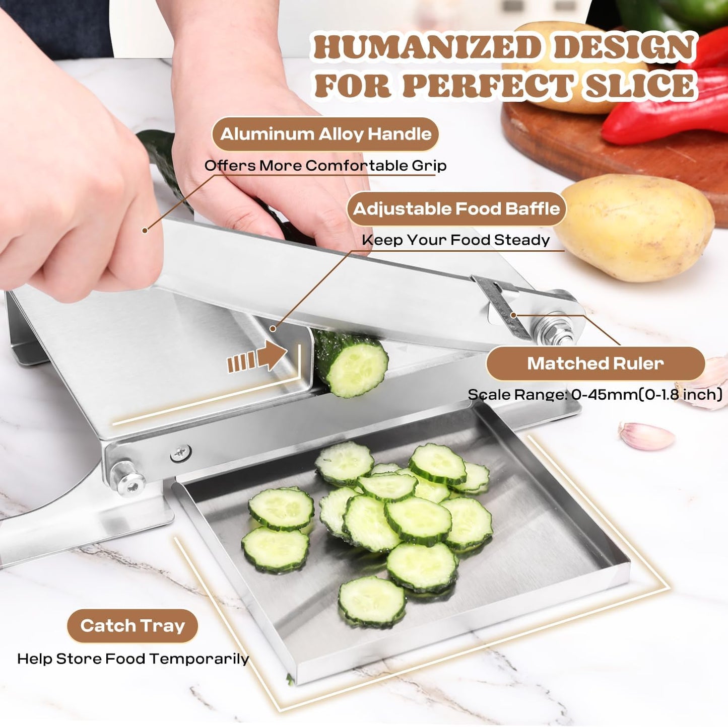 Biltong Slicer Manual Meat Chicken Cutter with Scale | Stainless Steel Cutting Machine Hand Herb Root Slicer for Salami, Ham, Bacon, Vegetables, Deli, Ginseng, Fish (KD0270)