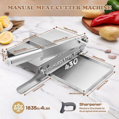Biltong Slicer Manual Meat Chicken Cutter with Scale | Stainless Steel Cutting Machine Hand Herb Root Slicer for Salami, Ham, Bacon, Vegetables, Deli, Ginseng, Fish (KD0270)